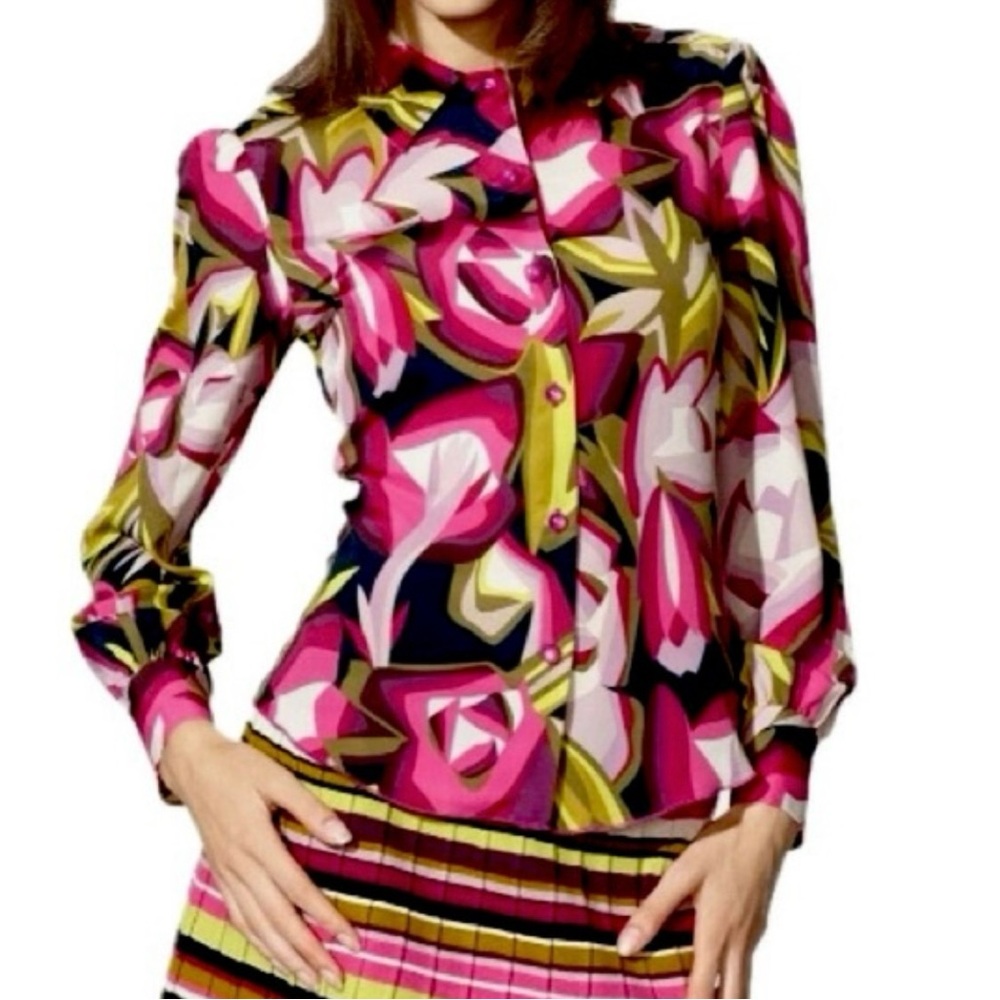 Missoni x Target Mod Geometric Floral Button Down Blouse Sz XS